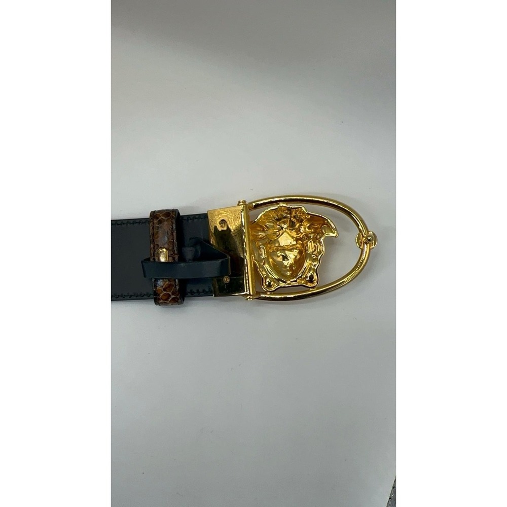Versace Medusa Belt Brown Python-Effect Embossed … - image 4